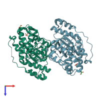 PDB entry 6una coloured by chain, top view.