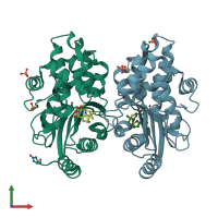 PDB entry 6unb coloured by chain, front view.