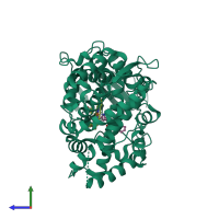 PDB entry 6une coloured by chain, side view.