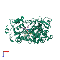 PDB entry 6une coloured by chain, top view.