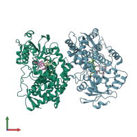 PDB entry 6unj coloured by chain, front view.