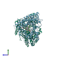 PDB entry 6unj coloured by chain, side view.