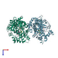 PDB entry 6unj coloured by chain, top view.