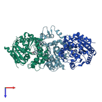 PDB entry 6unw coloured by chain, top view.