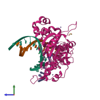PDB entry 6uol coloured by chain, side view.