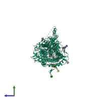 PDB entry 6uox coloured by chain, side view.