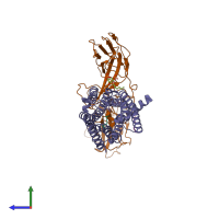 PDB entry 6up7 coloured by chain, side view.