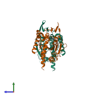 PDB entry 6upa coloured by chain, side view.
