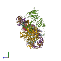 PDB entry 6upk coloured by chain, side view.