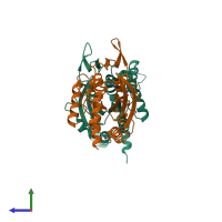PDB entry 6upq coloured by chain, side view.