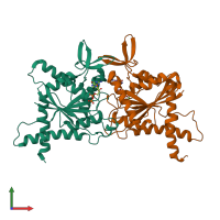 PDB entry 6upr coloured by chain, front view.