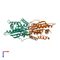 PDB entry 6upr coloured by chain, top view.