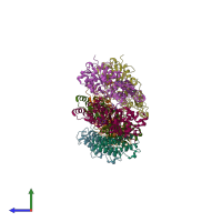 PDB entry 6upv coloured by chain, side view.
