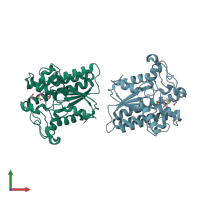 PDB entry 6ur1 coloured by chain, front view.