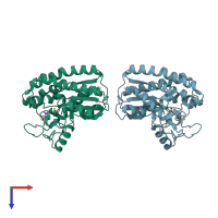 PDB entry 6ur1 coloured by chain, top view.