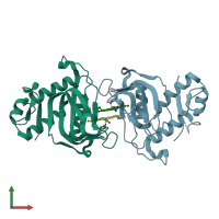 PDB entry 6urb coloured by chain, front view.