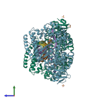 PDB entry 6us5 coloured by chain, side view.