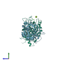 PDB entry 6usc coloured by chain, side view.