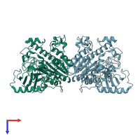 PDB entry 6uss coloured by chain, top view.