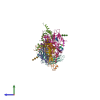 PDB entry 6utk coloured by chain, side view.