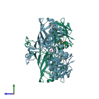 PDB entry 6utm coloured by chain, side view.
