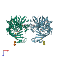 PDB entry 6utn coloured by chain, top view.