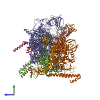 PDB entry 6utw coloured by chain, side view.