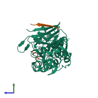 PDB entry 6uuq coloured by chain, side view.