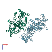 PDB entry 6uv0 coloured by chain, top view.