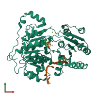 PDB entry 6uv2 coloured by chain, front view.