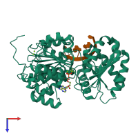 PDB entry 6uv2 coloured by chain, top view.