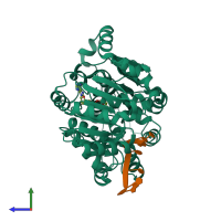 PDB entry 6uv4 coloured by chain, side view.