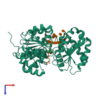 PDB entry 6uv4 coloured by chain, top view.
