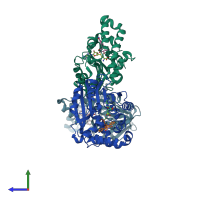 PDB entry 6uv6 coloured by chain, side view.