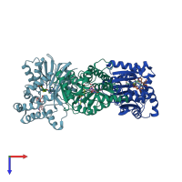 PDB entry 6uv6 coloured by chain, top view.