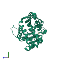 PDB entry 6uwd coloured by chain, side view.