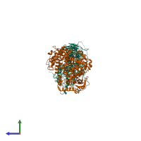 PDB entry 6ux2 coloured by chain, side view.