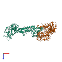 PDB entry 6ux2 coloured by chain, top view.