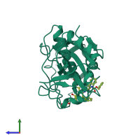 PDB entry 6ux6 coloured by chain, side view.