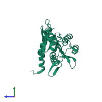 PDB entry 6uxf coloured by chain, side view.