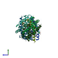 PDB entry 6uxp coloured by chain, side view.