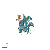 PDB 6uyu coloured by chain and viewed from the side.
