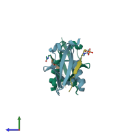 PDB entry 6uyz coloured by chain, side view.