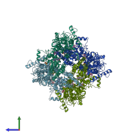 PDB entry 6uz8 coloured by chain, side view.