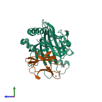 PDB entry 6uzm coloured by chain, side view.