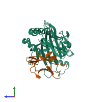 PDB entry 6uzo coloured by chain, side view.