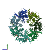 PDB entry 6uzy coloured by chain, side view.