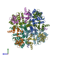PDB entry 6v00 coloured by chain, side view.