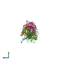 PDB entry 6v15 coloured by chain, side view.