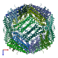 PDB entry 6v21 coloured by chain, ensemble of 10 models, top view.